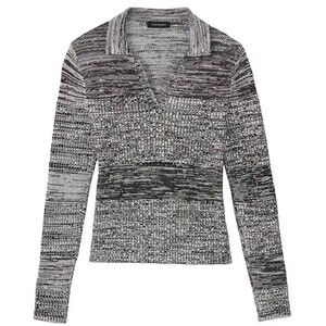Club Monaco Sweater Black & White Mix Stitch Johnny Collar Pullover Size Medium